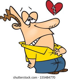 Cartoon man holding on to his broken