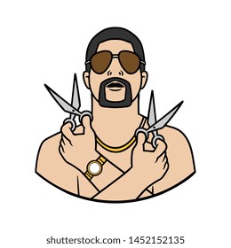 Cartoon Man Holding Two Scissors