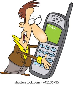 Cartoon Man Holding A Very Large Cell Phone