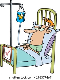 cartoon man in a hospital bed