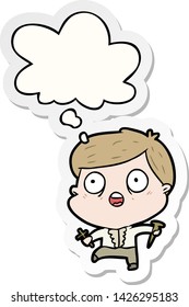 cartoon man hunting vampires with thought bubble as a printed sticker