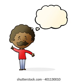 caricaturista con idea con burbuja de pensamiento
