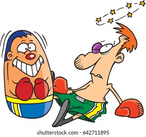 cartoon man injured from punching dummy bag