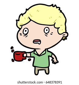 cartoon man jittery from drinking too much coffee