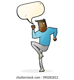 cartoon man jogging on spot with speech bubble