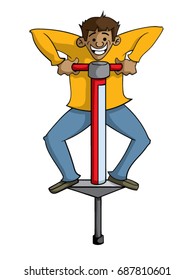 Cartoon Man Jumping With A Pogo Stick