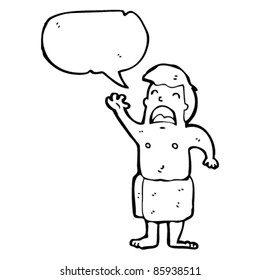 cartoon man in just towel talking