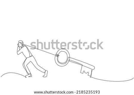 Cartoon of man and key. Continuous line art
