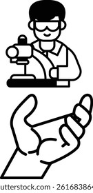 A cartoon of a man in a lab coat holding a microscope