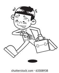 cartoon man late for work