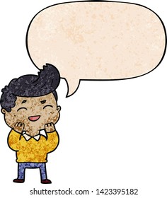 cartoon man laughing with speech bubble in retro texture style