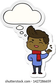 cartoon man laughing with thought bubble as a printed sticker