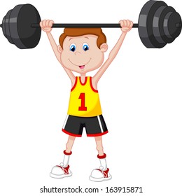 Cartoon man lifting barbell