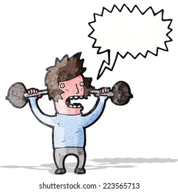 cartoon man lifting heavy weights