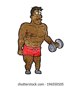 Cartoon-Mann mit Gewichten