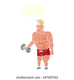 cartoon man lifting weights with speech bubble