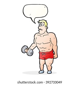 cartoon man lifting weights with speech bubble