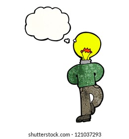 caricaturista con la cabeza de la bombilla
