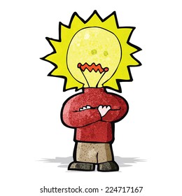 caricaturista con bombilla para la cabeza