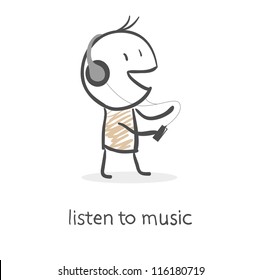 Cartoon man listening to music