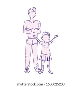 cartoon man with little girl over white background, vector illustration