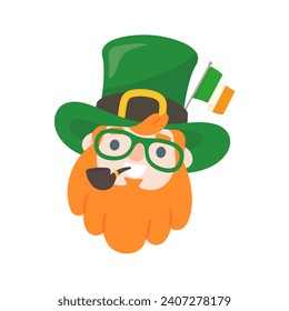 Cartoon man with long beard drinking beer celebrates St. Patrick's Day.