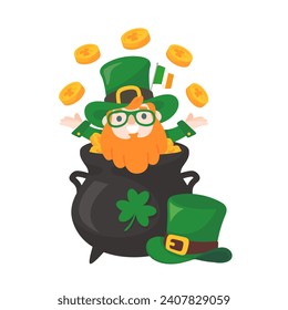 Cartoon Mann mit langem Bart trinken Bier feiert St. Patrick's Day.