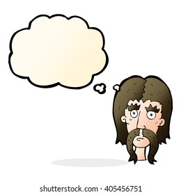 Cartoon-Mann mit langer Schnurrbart mit Gedankenblase