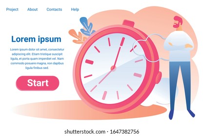 Cartoon Man Look at Clock Watch Vector illustration. Stopwatch Deadline Symbol. Management Working Hour Efficiency Concept. Business Company Project Schedule. Task Reminder Process Planning