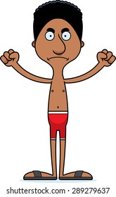 A cartoon man looking angry in a swimsuit.