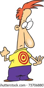 Cartoon Man Looking A Back At A Bullseye On His Back