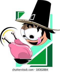 cartoon man looking at a baked chicken	