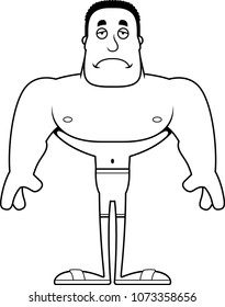 A cartoon man looking sad in a swimsuit.
