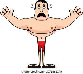 A cartoon man looking scared in a swimsuit.