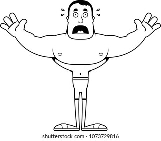 A cartoon man looking scared in a swimsuit.