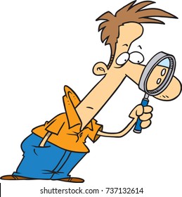 cartoon man looking through a magnifying glass