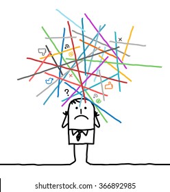 cartoon man lost in an overloaded networks