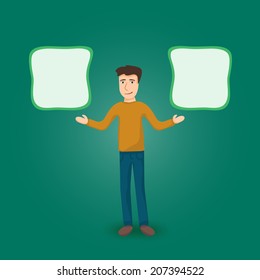 Cartoon man make decision - vector abstract make choice illustration