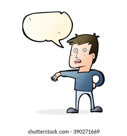 cartoon man making camp gesture with speech bubble