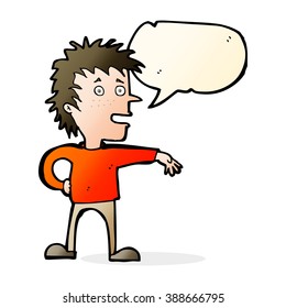 cartoon man making dismissive gesture with speech bubble
