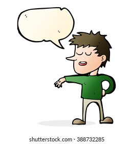 cartoon man making dismissive gesture with speech bubble