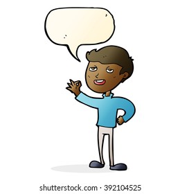 cartoon man making excellent gesture with speech bubble