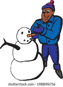 cartoon of man making snow man