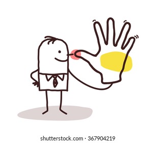 cartoon man making a snub hand sign