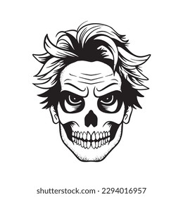 A cartoon man with a mask skull on it