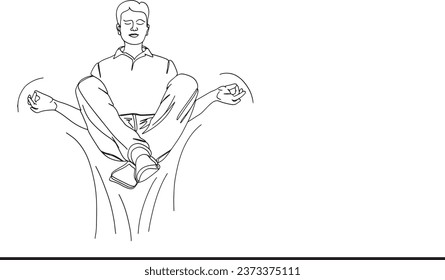 Cartoon Man Meditating in Yoga Pose with Levitation - Peaceful Lotus Position, Meditating Businessman in Levitation - Cartoon Man in Yoga Pose