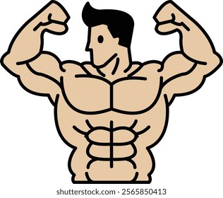 A cartoon man with a muscular build. He is smiling and flexing his biceps. The image is meant to convey a sense of strength and confidence