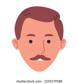 cartoon man with mustache icon over white background, vector illustration