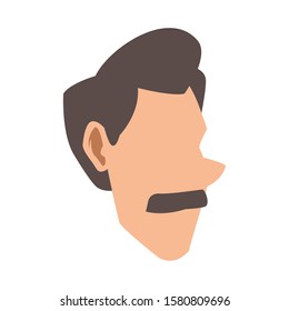 cartoon man with mustache icon over white background, vector illustration