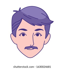 cartoon man with mustache icon over white background, vector illustration